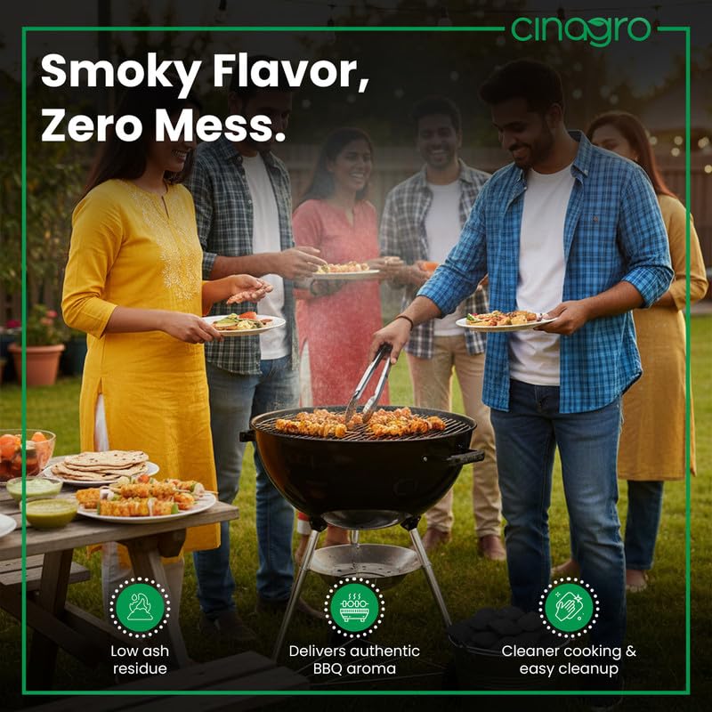 Image of Cinagro Charcoal Briquettes, 500g, All-Natural Coconut Shell, Low Smoke | Pillow Shape Long-Lasting Fire Cubes for Smoky Heat, Even-Burning for BBQ