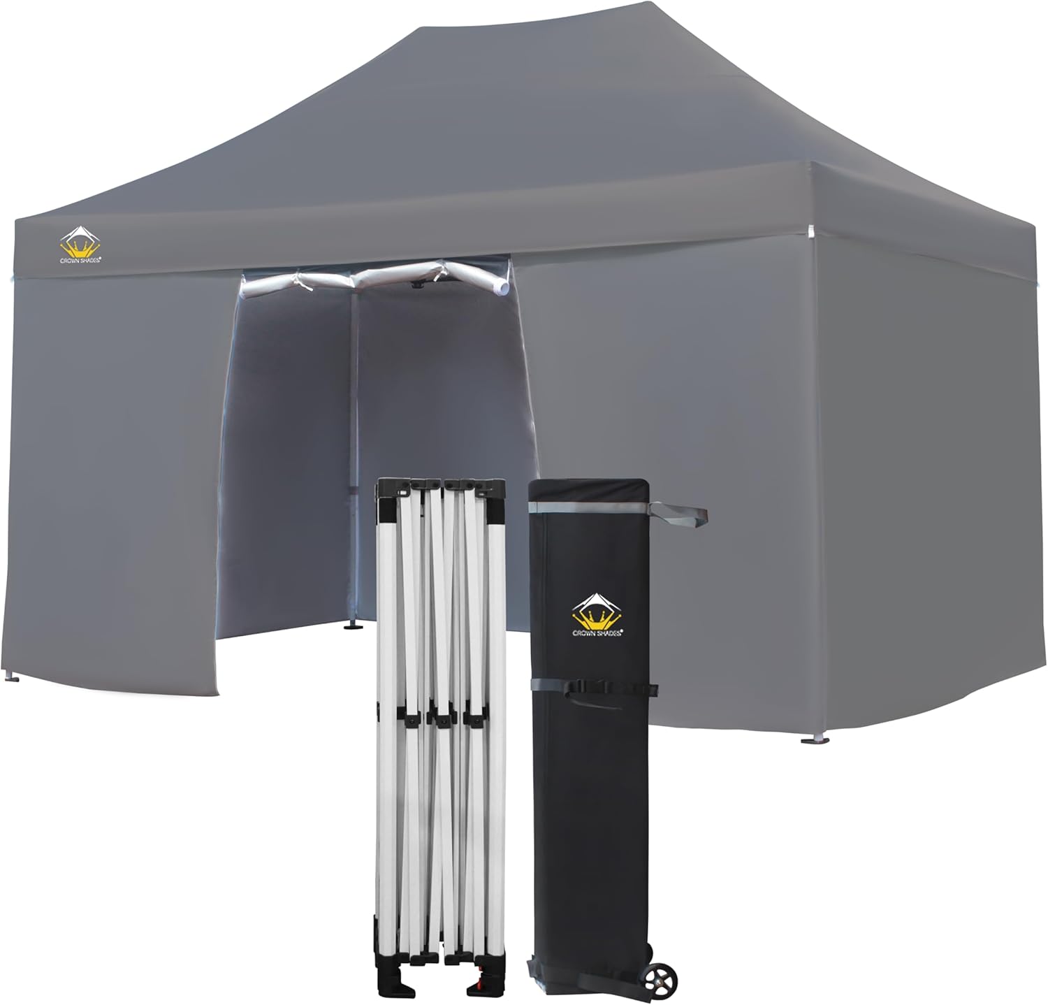 CROWN SHADES 10×15 Pop Up Cover Tent, Thicken Body Business Heavy Responsibility Tent with 4 Sidewalls 8 Stakes & 4 Sandbags & 4 Ropes, Outside Canopies for Occasions, Events,Gray