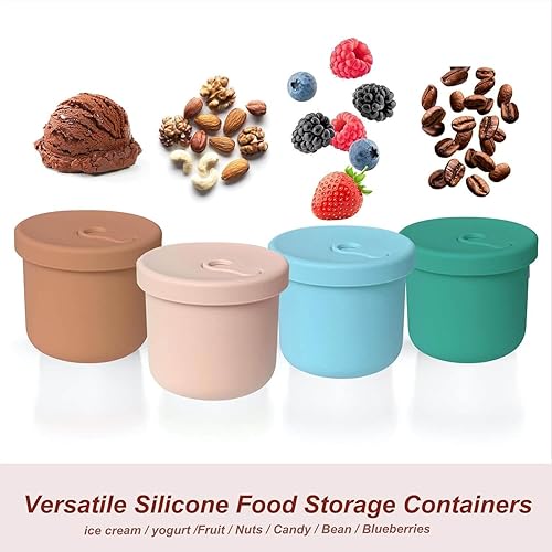 Miniatura 8 de Paquete de 4 recipientes de silicona de almacenamiento de alimentos de 8.5 onzas con tapas, 1 taza de recipientes reutilizables para refrigerios y