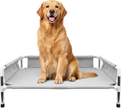 Makerfire Elevated Dog Bed, Raised Dog Sofa Bed for Medium Dogs, Detachable Cooling Indoor/Outdoor Pet Cot with Non-Slip Feet, Polyester Cotton 33L x 26.5W x 11.6H
