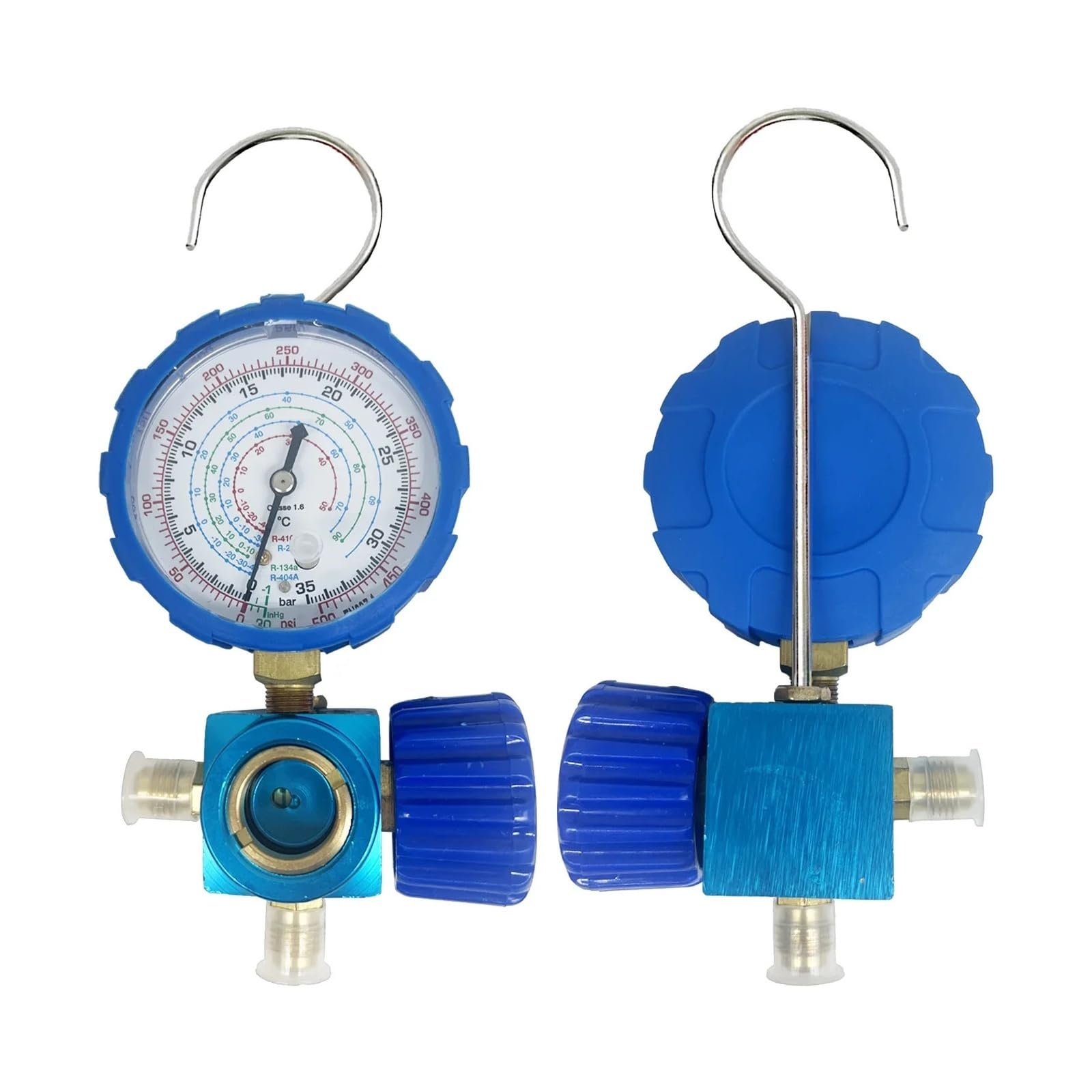 Manguera de Carga múltiple con manómetro y Mirilla for Herramienta de refrigeración A/C de Alta y Baja presión R22/R410A/R134A/R404A Detección en Tiempo Real(Low Plastic knob)