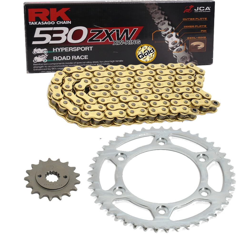 Chain Set Suitable for Kawasaki ZXR 750 H1 1989 Chain RK GB 530 ZXW 112 Gold Open 16/47