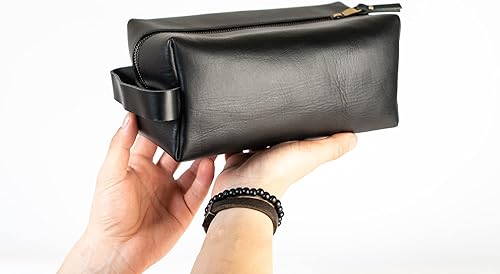 Miniatura 3 de Neceser de cuero genuino, regalos del día del padre, regalo para papá, neceser de viaje, neceser para hombre, neceser para hombre, 3 Negro, Neceser