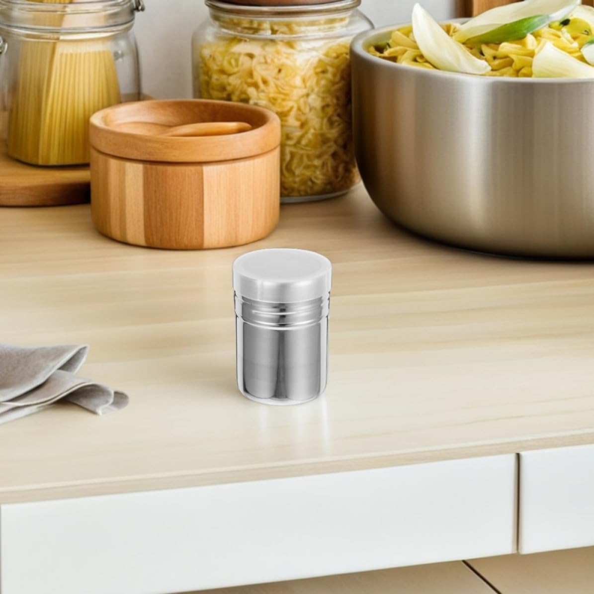 Stainless Steel Fine Mesh Powder Shaker Cans 2 Pack with Lid