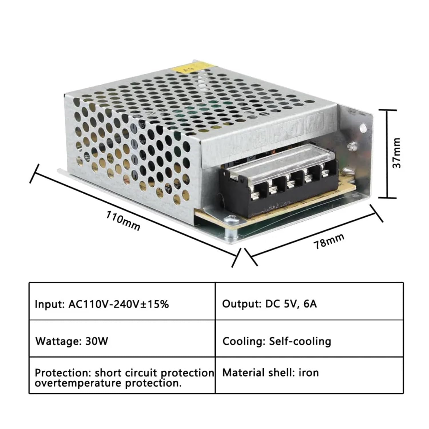 1PCS 5V 12V 24V 36V Transformer Power Supply, 1A 2A 3A 4A 5A 6A 8A 10A 15A 20A 30A 220V to 5V 12V 24V LED Power Converter(5A,DC5V)