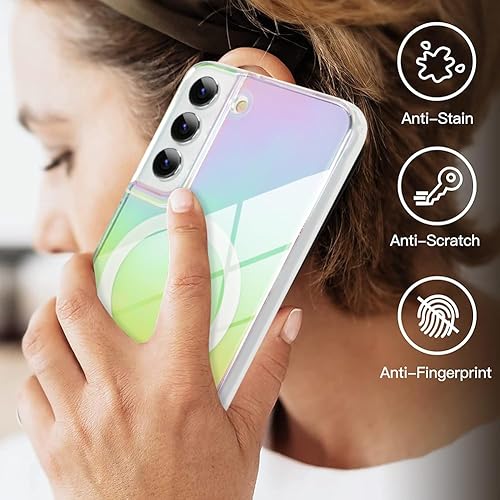 Miniatura 5 de Funda magnética para Samsung Galaxy S22 transparente compatible con MagSafe cristal de color parte trasera dura y parachoques suave protector