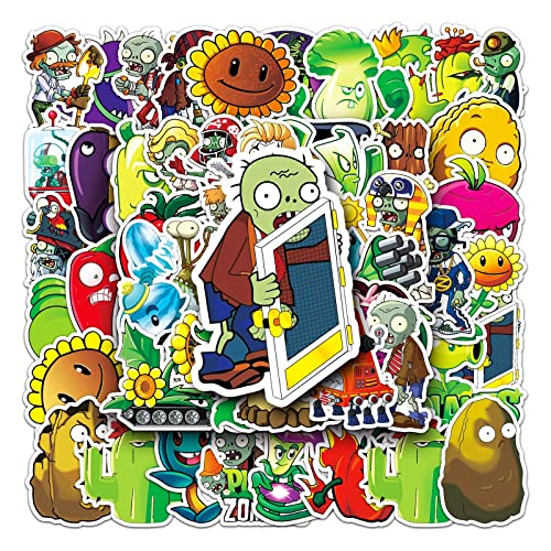 Plants vs. Zombies Aufkleber 50 Stück Wasserdicht Classic Game Aufkleber für Laptop Skateboard Scrapbook Gepäck Auto Computer Fahrrad Motorrad,Vinyl Cartoon Graffiti Sticker für Jugendliche Kinder
