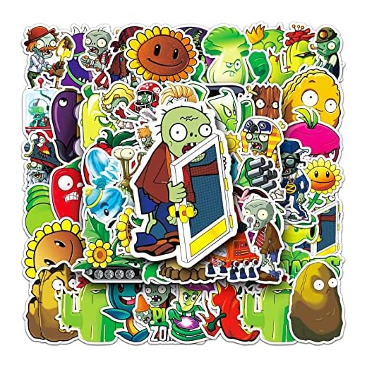 Plants vs. Zombies Aufkleber 50 Stück Wasserdicht Classic Game Aufkleber für Laptop Skateboard Scrapbook Gepäck Auto Computer Fahrrad Motorrad,Vinyl Cartoon Graffiti Sticker für Jugendliche Kinder