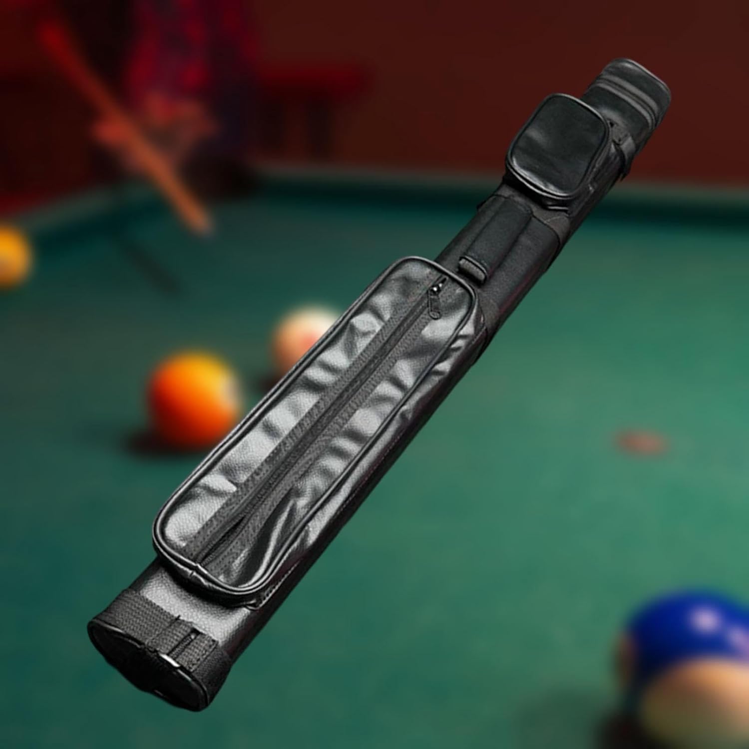 Billiard Cue Bag for 1/2 Cues, Impact Resistant EVA Hard Case with Accessory Pockets, Portable Pool Rod Carrying Case & Storage Box