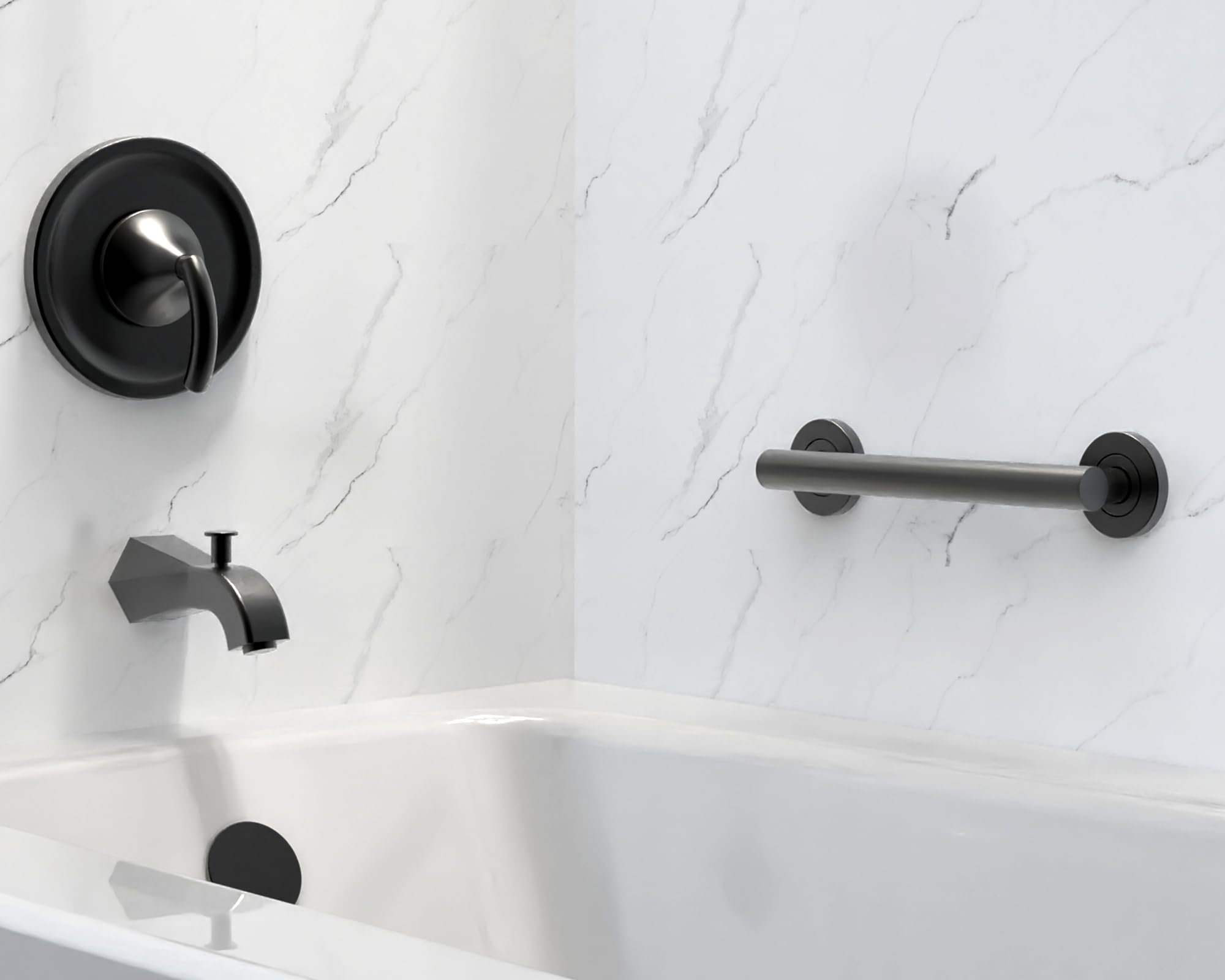 Barra di sicurezza decorativa da bagno, 1-1/4" conforme ADA, 226,8 kg, supporto per bilanciamento del peso (30,5 cm, nero opaco)