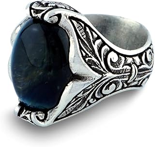 Blue Tigers Eye Stone, Mens Tigers Eye Ring, Natural Tiger Eye Ring, Wide Band for Men, Elegant Mens Jewelry,Handmade Silver Ring with Stone