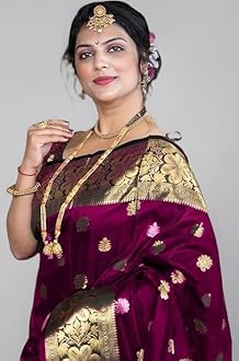 C J Enterprise Women's Pure Soft Kanjivaram Silk Saree For Wedding Banarasi Style Sari With Blouse Piece (Vruksh-50)