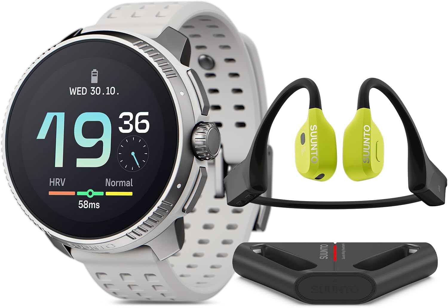 SUUNTO Race Stainless Steel GPS Sports Watch Birch, Wing Bone Conduction Headphone Lime