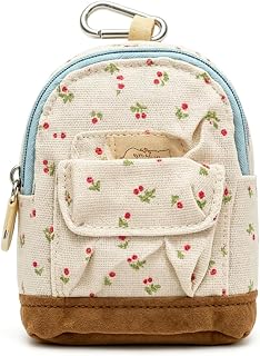 Mini Backpack Coin Purse, Apricot Canvas Key Chain Wallet, Floral Design Zipper Pouch, Coin Purses Bag