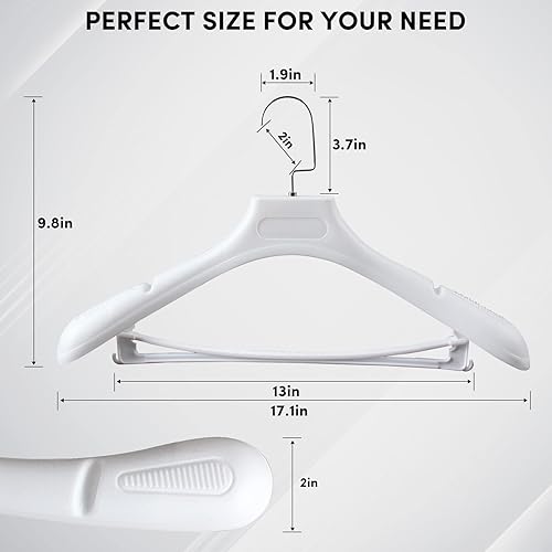 Miniatura 2 de DEDU Perchas de traje para hombre, paquete de 15 unidades de 17.1 pulgadas de ancho, perchas blancas sin protuberancias de hombro antideslizantes