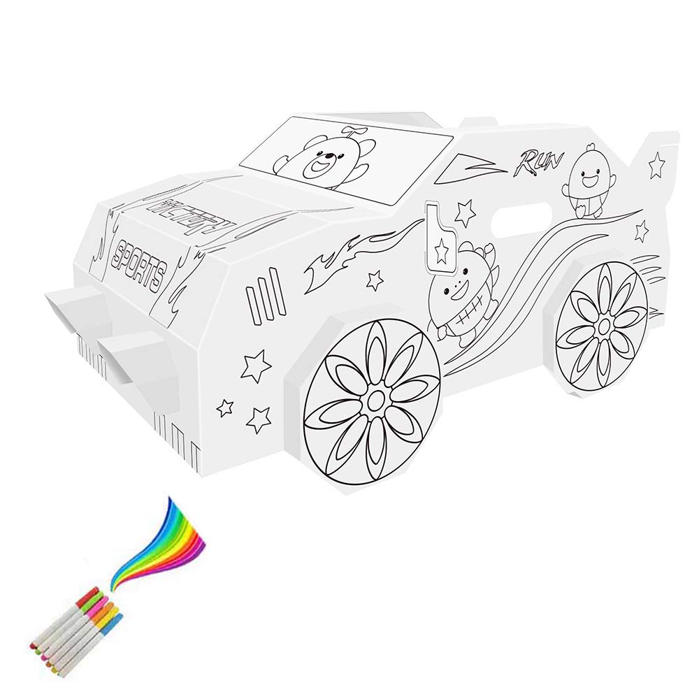 Eazy Kids Diy Doodle | Color & Paint | Art And Craft | 100% Recycled Paper | Birthday Gifts | Set Of 6 Sketch Pen | Wearable Car | 3Years+ |Multicolor