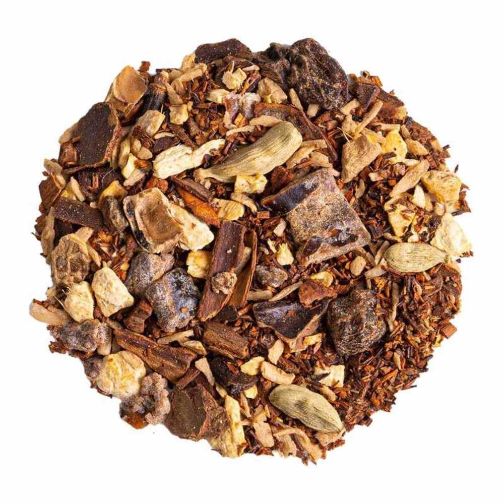 Rooibos de Canela y Jengibre a Granel 100 Gramos - My Tea Moments - Cultivo Sostenible - Ingredientes Naturales: Algarroba, Canela, Cardamomo, Coco, Dátil, Jengibre, Uva Pasa.