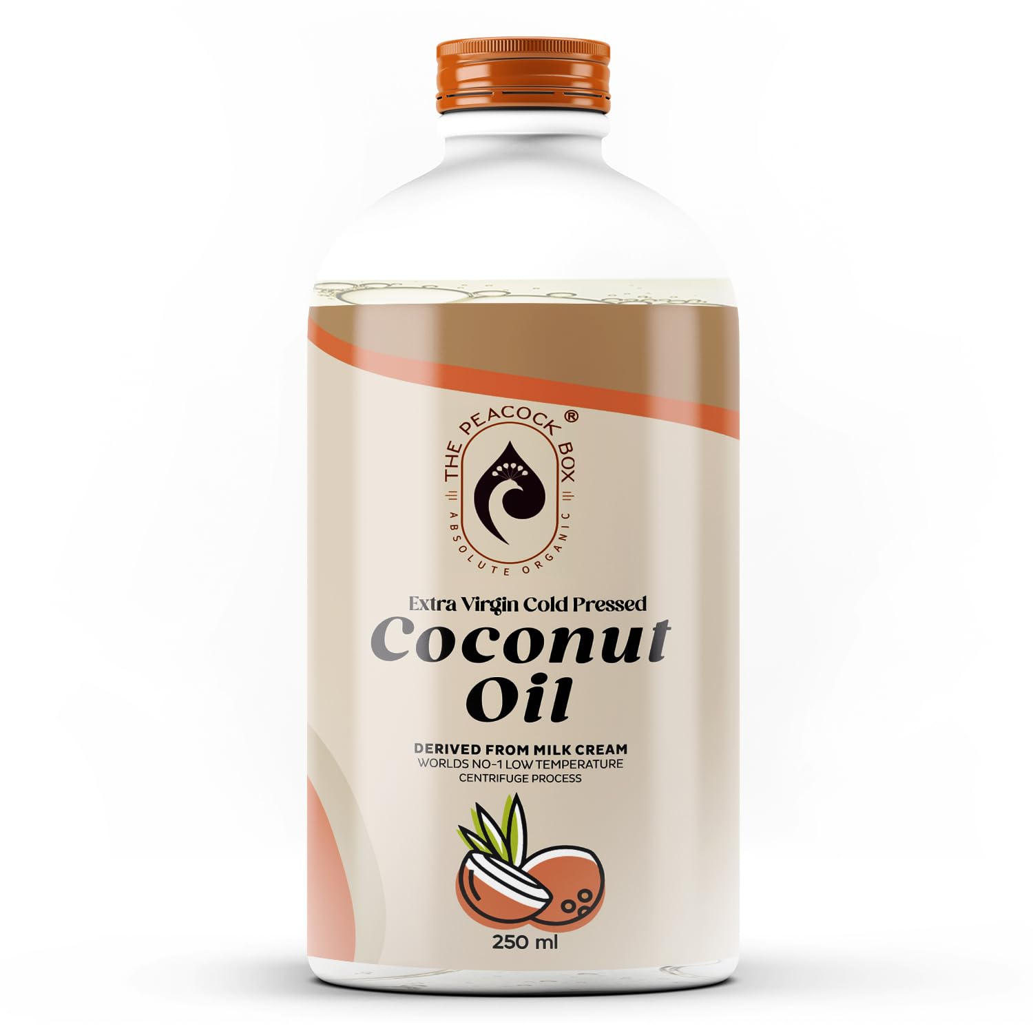 The Peacock Box Organic Extra Virgin Coconut Oil Cold-Pressed 250ml | Raw, Pure & Unrefined | For Skin, Baby Massage & Hair | 100% Natural | From Coconut Milk Cream