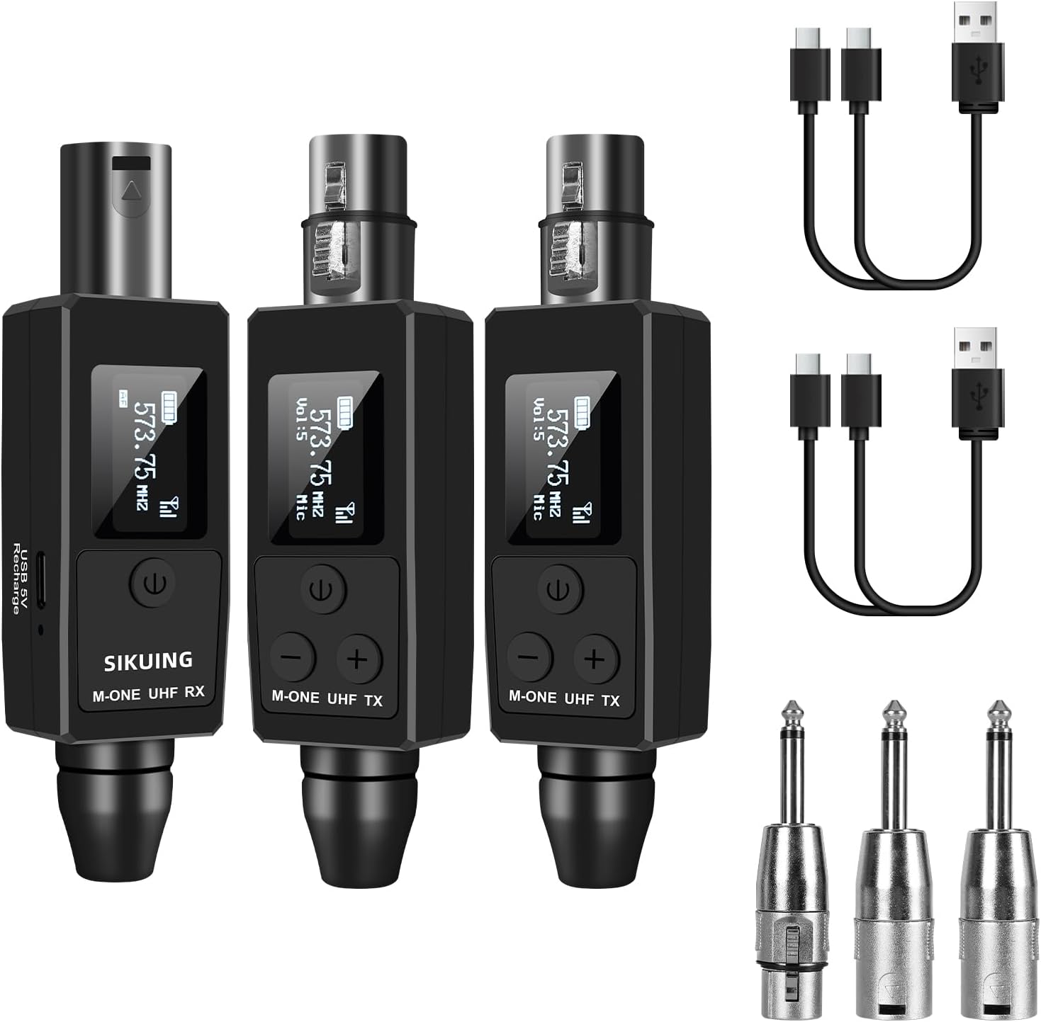Wireless Microphone System UHF Professional XLR Transmitter+Receiver, Supports Dynamic/Condenser Microphones & 48V Phantom Power, Suitable for Electric Guitar, Bass, Mixers, PA Systems (One drag two)
