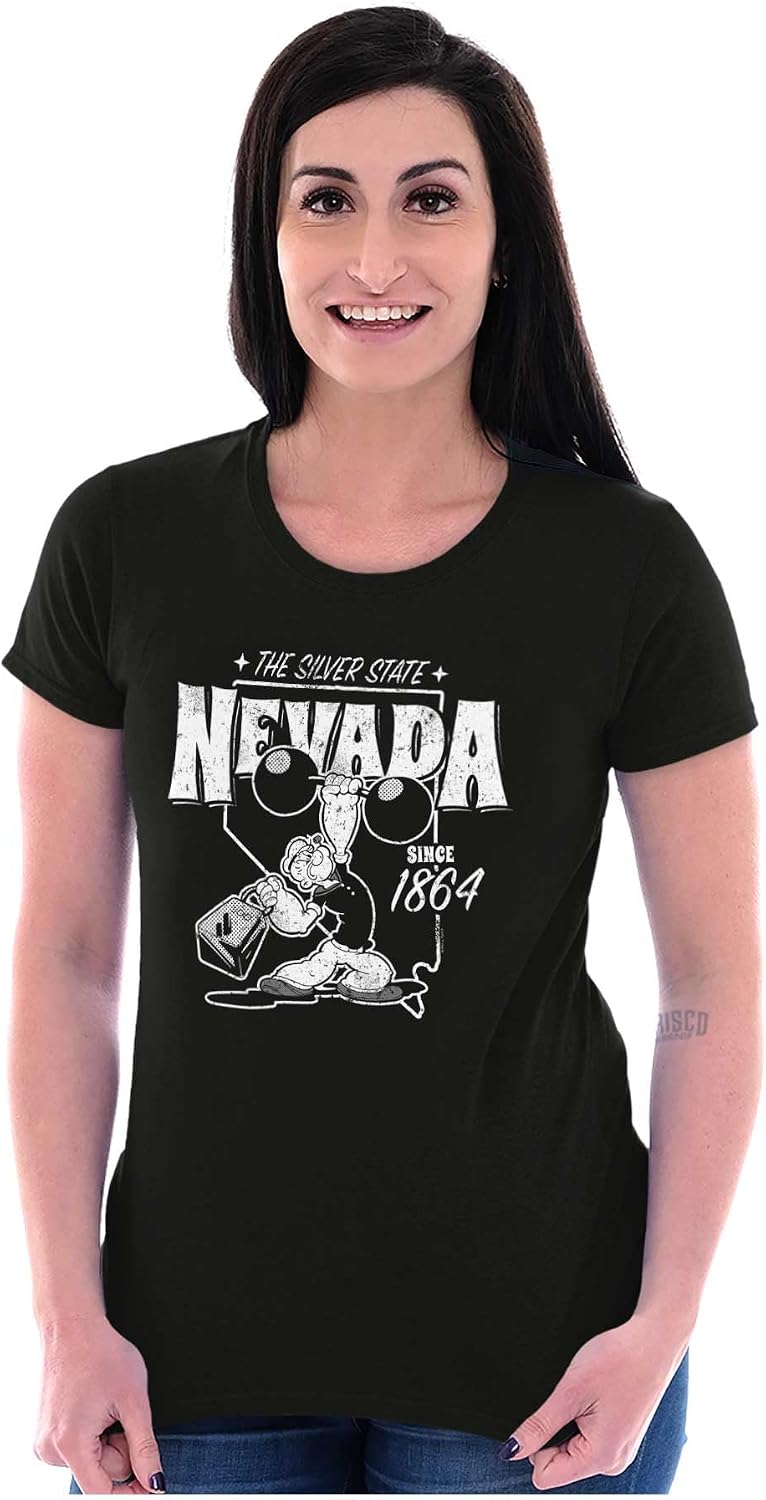 Brisco Brands Popeye Cartoon American States Womens Slim Fit Graphic Tee