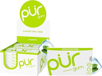PUR Gum | Sugar Free Chewing Gum | 100% Xylitol | Vegan, Aspartame Free, Gluten Free & Diabetic Friendly | Natural Coolmint Flavoured Gum, 9 Pieces Pack of 12