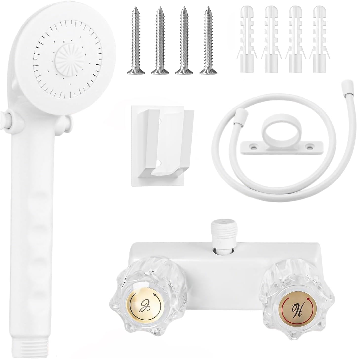 RV Shower Faucet with Shower head and Hose - Non-Metallic RV Shower Kit, On/Off Valve & Diverter, Handheld Shower Replacement for RV,5thWheels,Motorhomes,Travel Trailers,Campers（Black）