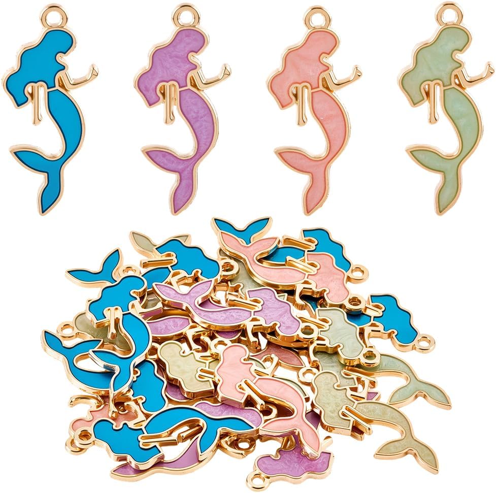 SUNNYCLUE 1 Box 30Pcs Mermaid Ocean Charms Enamel Mermaid Charms Bulk Small Cute Metal Alloy Oil Drip Summer Beach Sea Life Pendant for Jewelry Making DIY Bracelet Necklace Earring Crafts Supplies