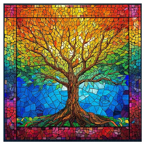 PICKFORU Stained Glass Puzzles for Adults 1000 Pieces and up, Mosaic Tree of Life Puzzle Unique Rainbow Puzzles, Colorful Difficult Jigsaw Puzzles for Adults - Image 2