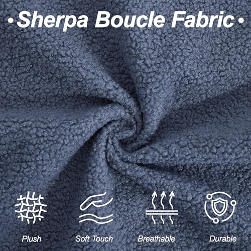 Image of 87 inch Sherpa Boucle Cloud Couch Modern 3 Seater Sofa with Solid Wood Legs, 25 inch Extra Deep Seat, Comfy Thick Cushion Upholstered Sofa Couches with 3 Pillows for Living Room, Blue