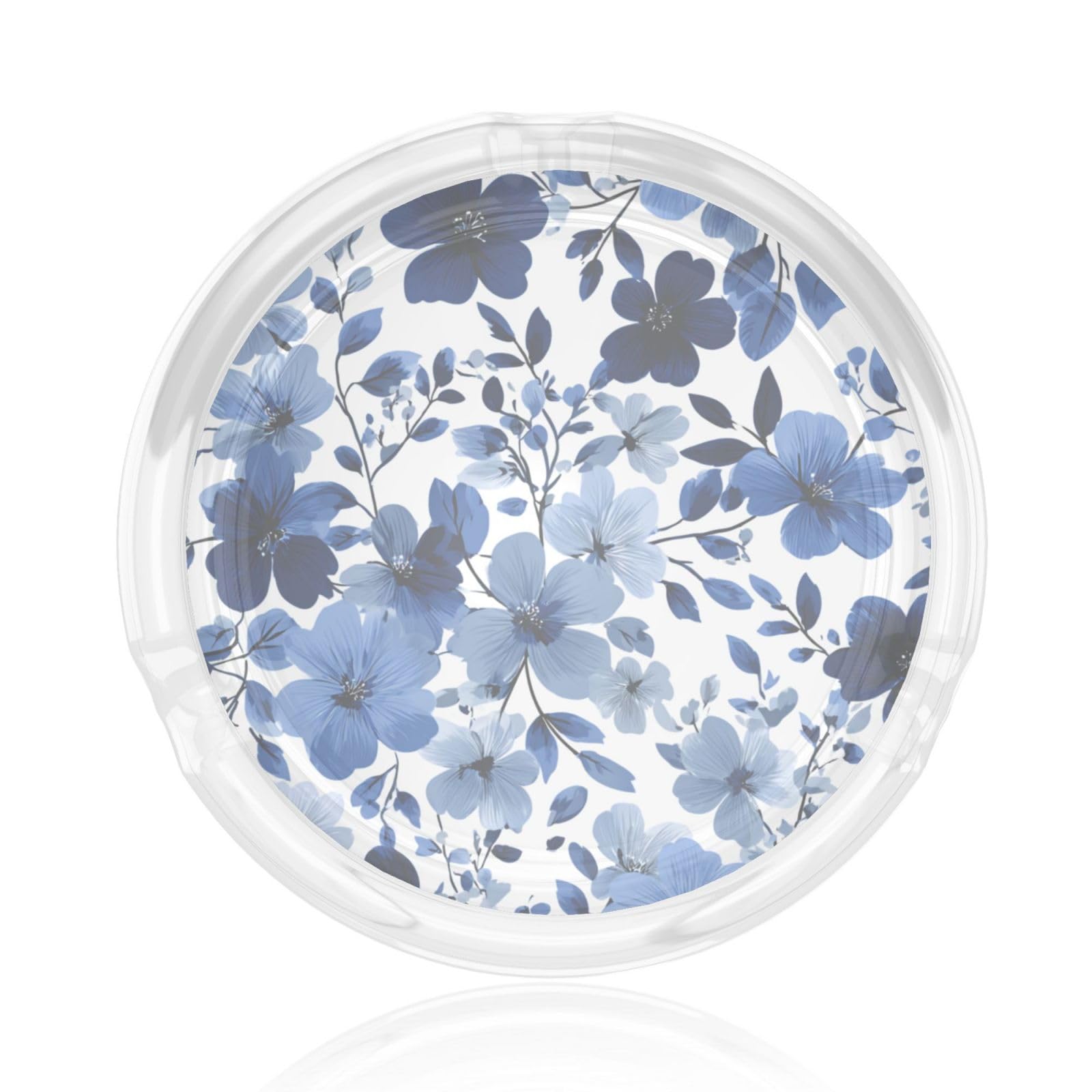 Large Stylized Blue Flower Clusters Glass Ashtray For Cigarettes Ash Trays Case For Home Office Decor