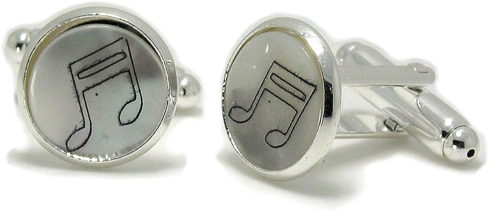 Silver Plated Metal Mother of Pearl Musical Symbol Cufflinks