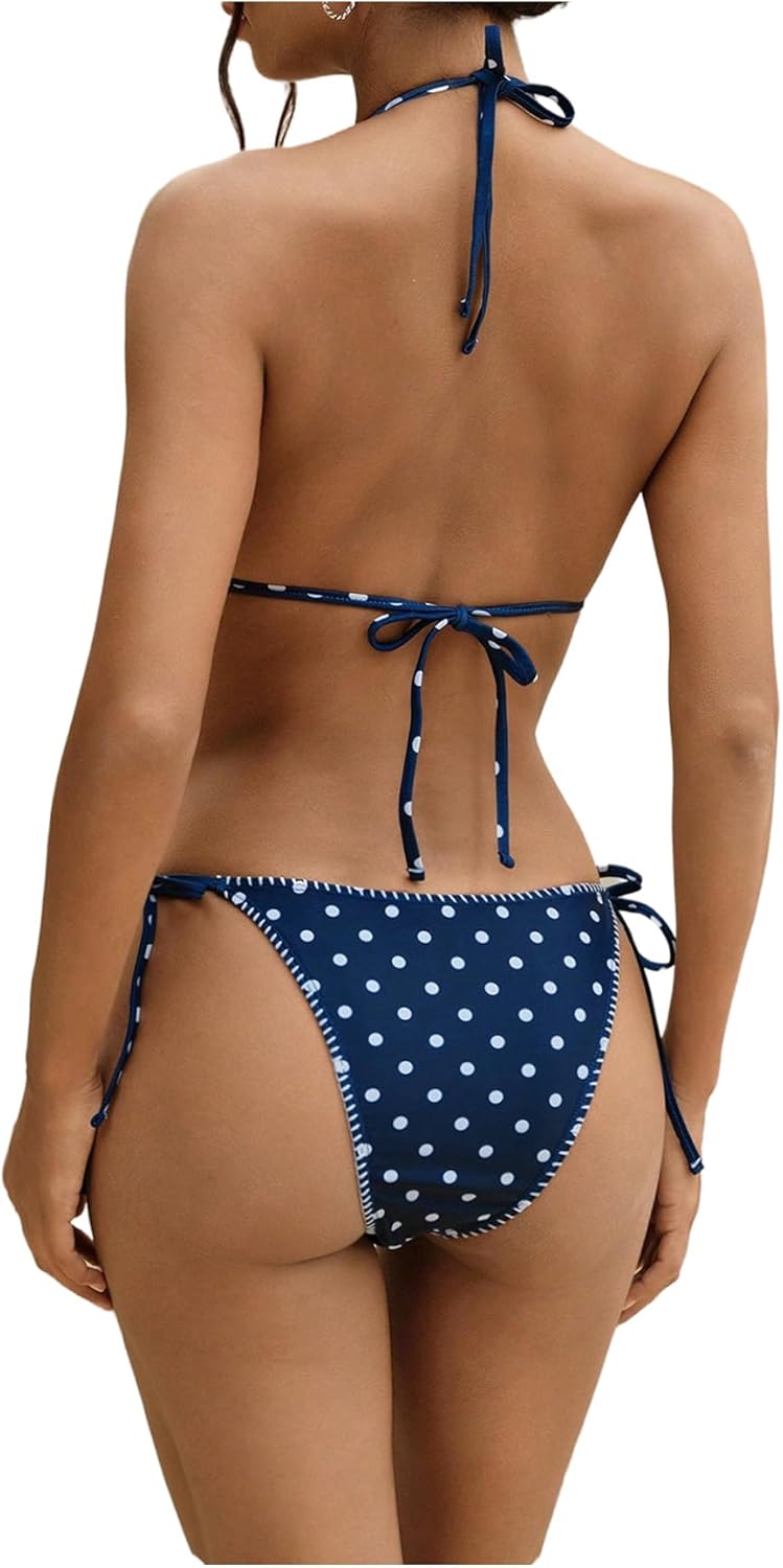 SweatyRocks Women's Polka Dots Bikini Set Cute Halter Backless Triangle 2 Piece Bathing Suits Summer Beach - Image 4