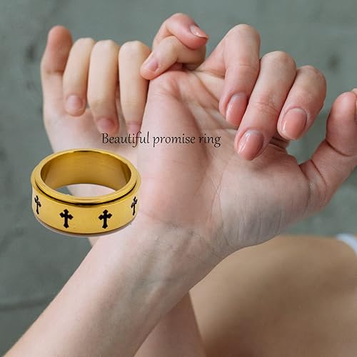 Miniatura 5 de Anillo giratorio de titanio de acero inoxidable para ansiedad, anillo giratorio para aliviar el estrés, para hombres y mujeres, anillo giratorio