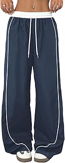 Pantalones de paracaídas para mujer Y2K de pierna ancha, pantalones cargo con cordón en la cintura con bolsillos