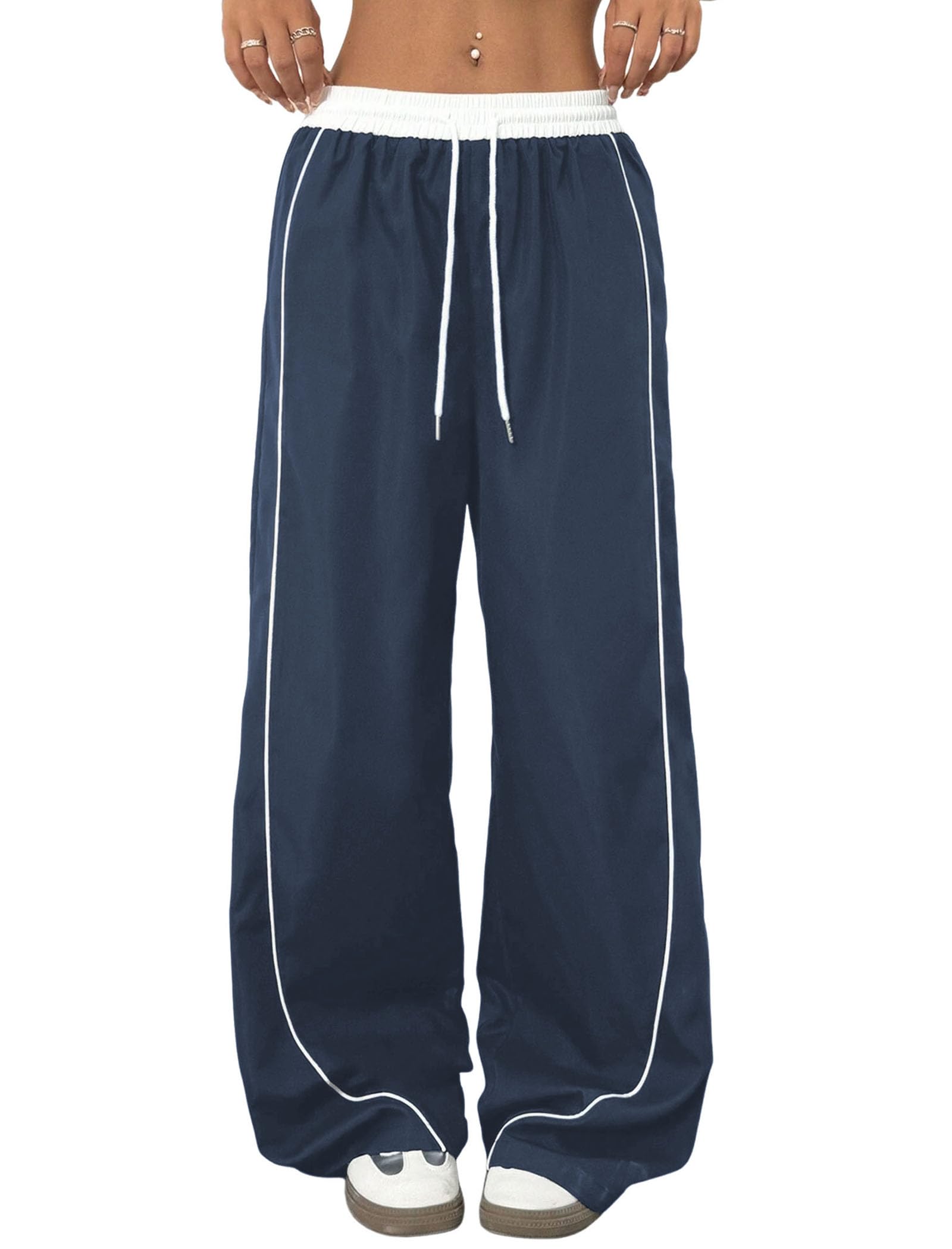 ZAFUL Womens Parachute Pants Y2K Wide Leg Cargo Sweatpants Drawstring Waist Jogger Pants with Pockets