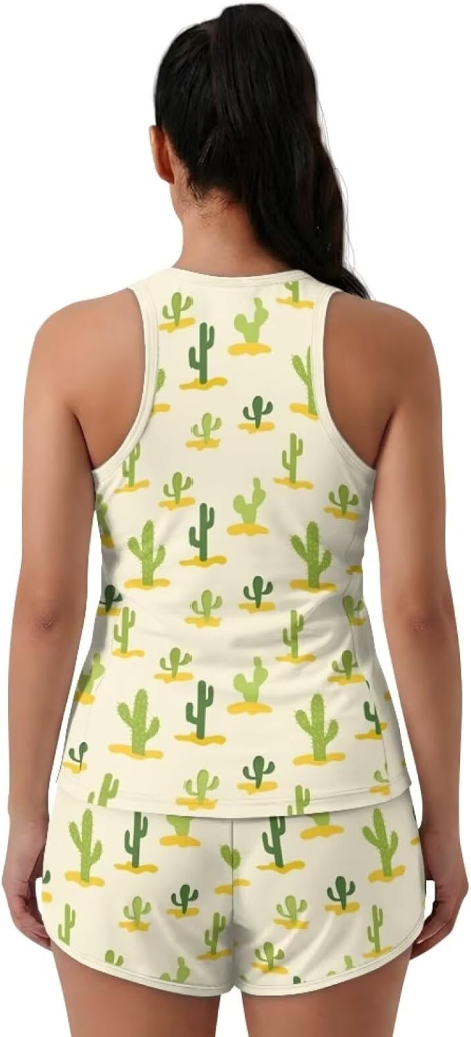 Womens Bathing Suits Tummy Control, Swim Pullover Tank Top Elasticized Waist Lace Shorts Modest Swimming Suit