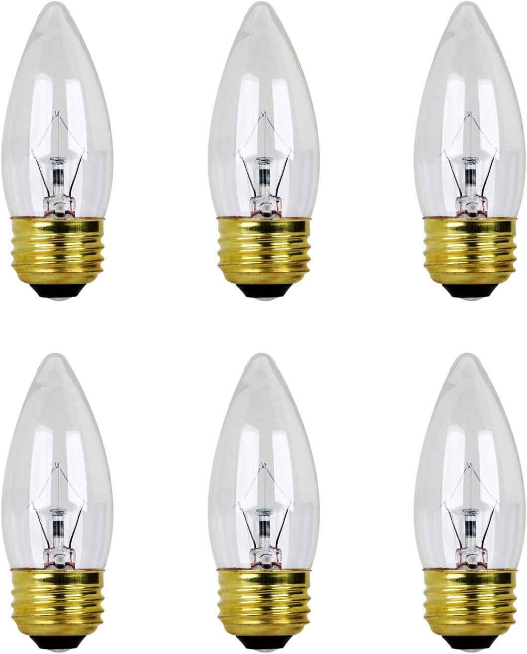 40W B11 Incandescent Clear Chandelier Light Bulb, Torpedo Tip, E26 Medium Base, 360 Lumens