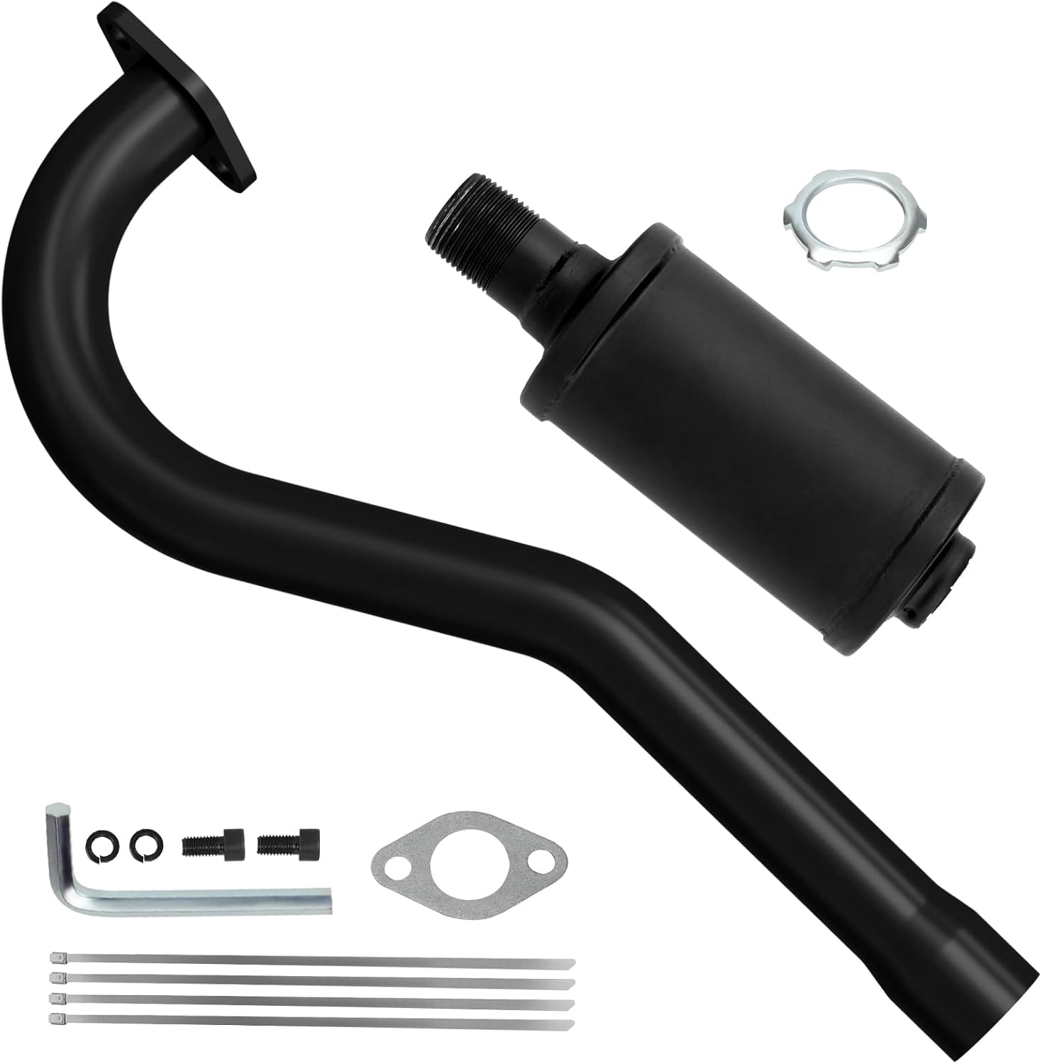 Central Long Mini Bike Exhaust Header Pipe with Muffler Kit Compatible with GMB100 Coleman CT100U 79cc 3HP Engine 154F 3.0HP Predator 98cc 99cc GPS Rascal 98 Lite Minibike Parts Black