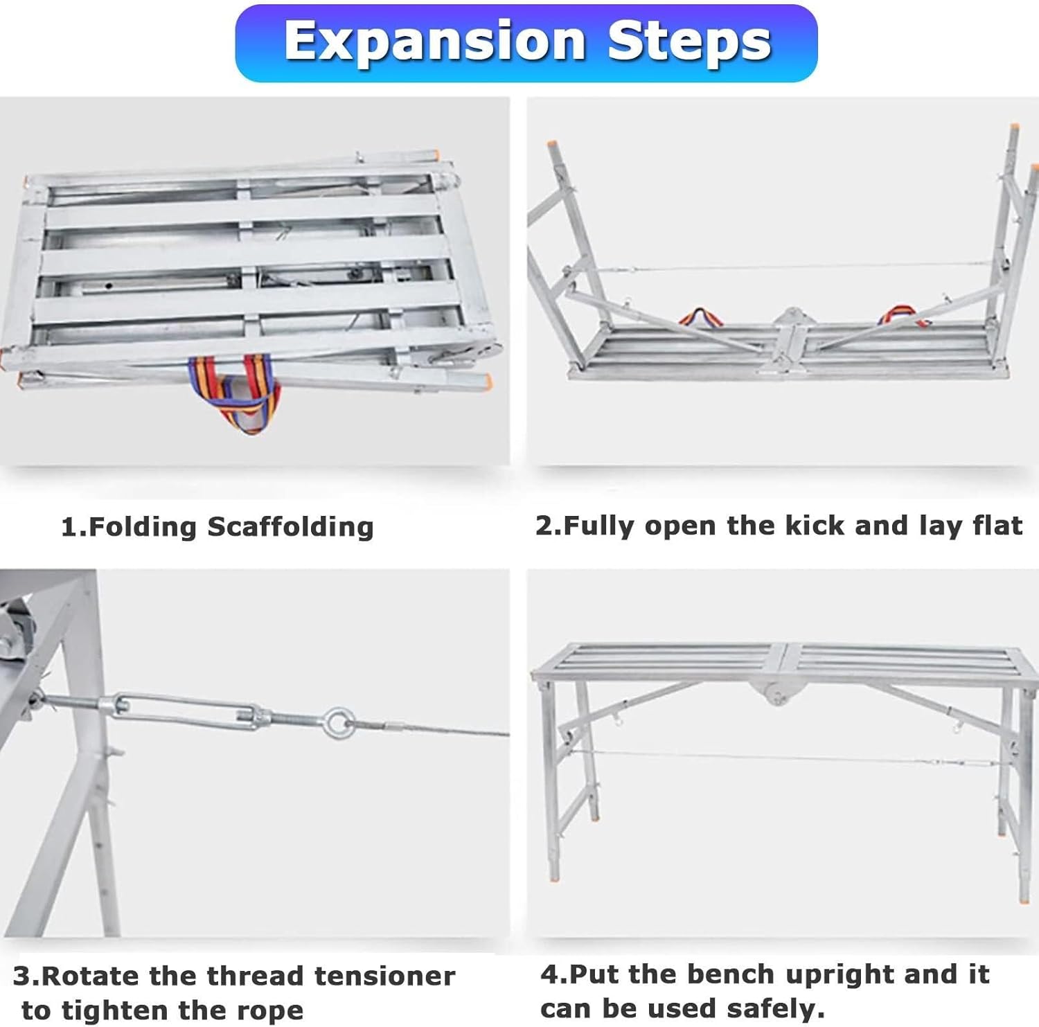 Multipurpose Scaffolding Equipment, Portable Folding Work Platform Scaffold Tower Ladder Stool Ben Adjustable Height, Galvanized Steel Welding Scaffolding for RV Cleaning High Painting Walls(140cm)