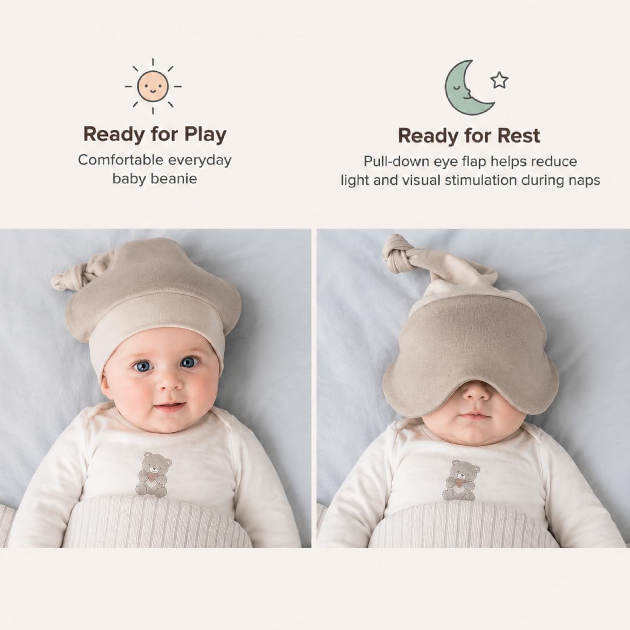 Baby Sleep Mask & Soft Eye Shade – Newborn, Sun Hat & Beanie – Travel & Baby Gifts