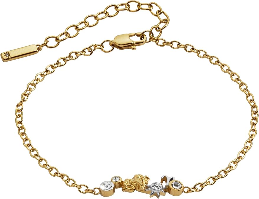 Zodiac Bracelet - Two-Tone Stainless Steel with Clear Crystals, Nickel-Free, Zodiac Sign Bracelet for Women