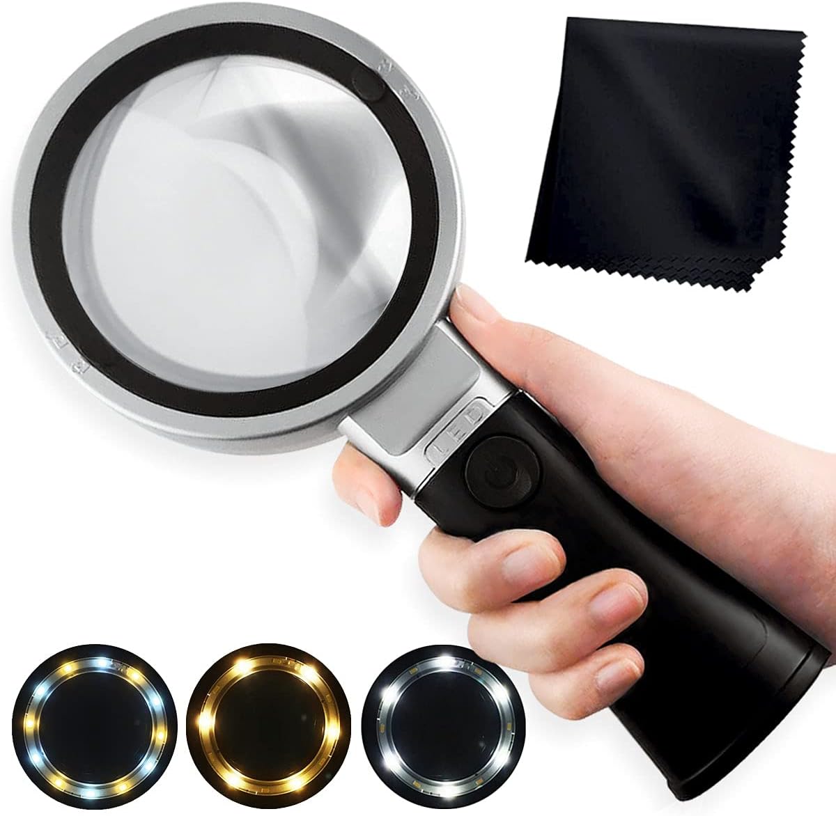 TMANGO Magnifying Glass with Light, 30X Handheld Large Magnifying Glass 12  LED Lighted Magnifier for Macular Degeneration, Seniors Reading, Soldering