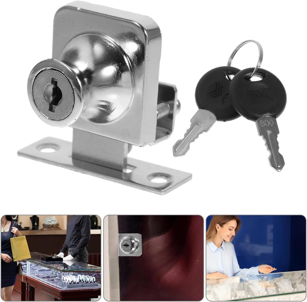 Generic Sliding Cabinet Lock for Glass Doors Display Case Lock Anti-Theft Security with Easy No-Drill Installation for Home Office Use
