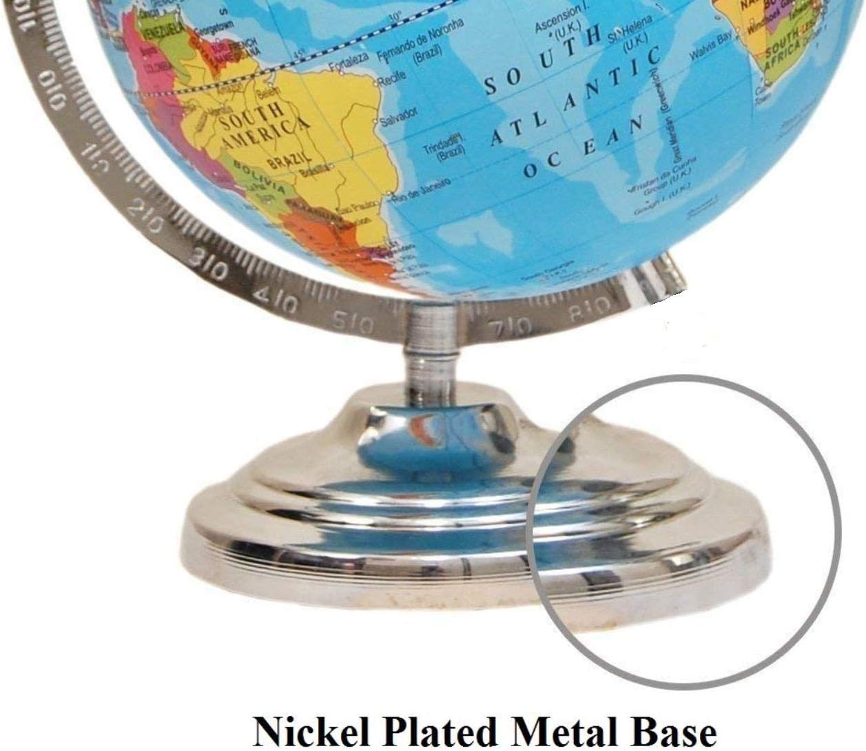 GeoKraft 10 Inches Height 8 Inches Diameter Rotating World Globe with Steel Finish Arc and Base / World Globe / Home Decor / Office Decor / Gift Item (Blue)