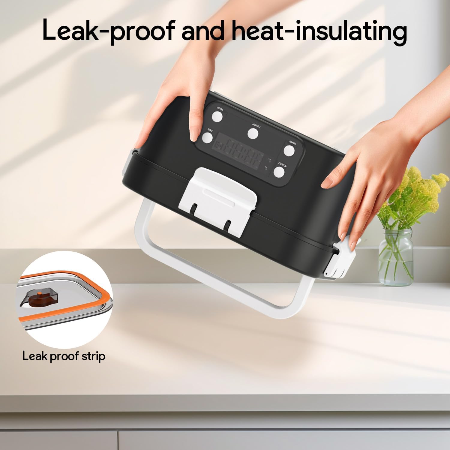 Cordless Electric Lunch Box, 6.75 Cup Automatic Food Warmer (212°F), Rechargeable Portable Heated Meal Container for Office, Travel, Outdoor（Black）