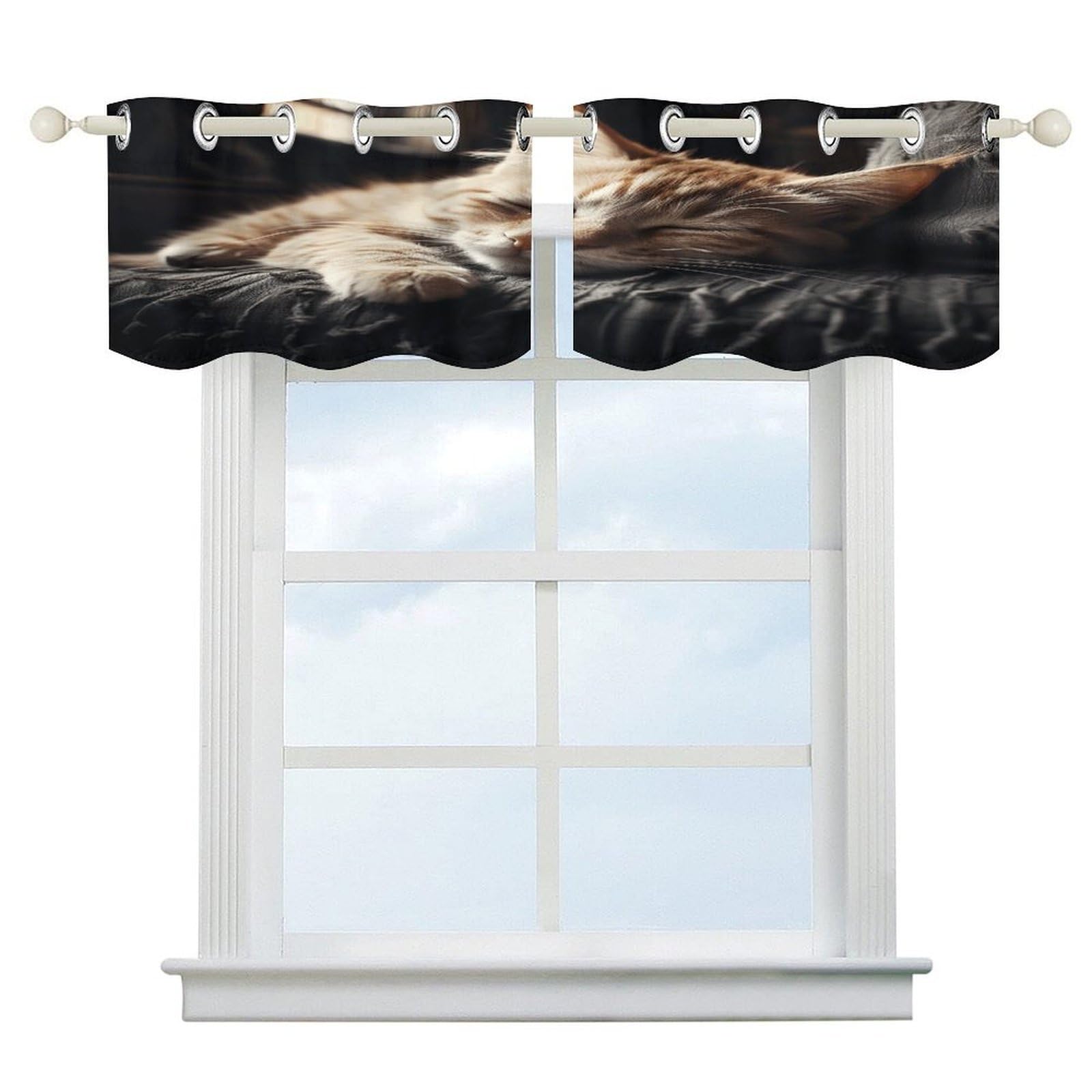 Fekiloot Style Napping Kitten Short Curtains Valance Curtain