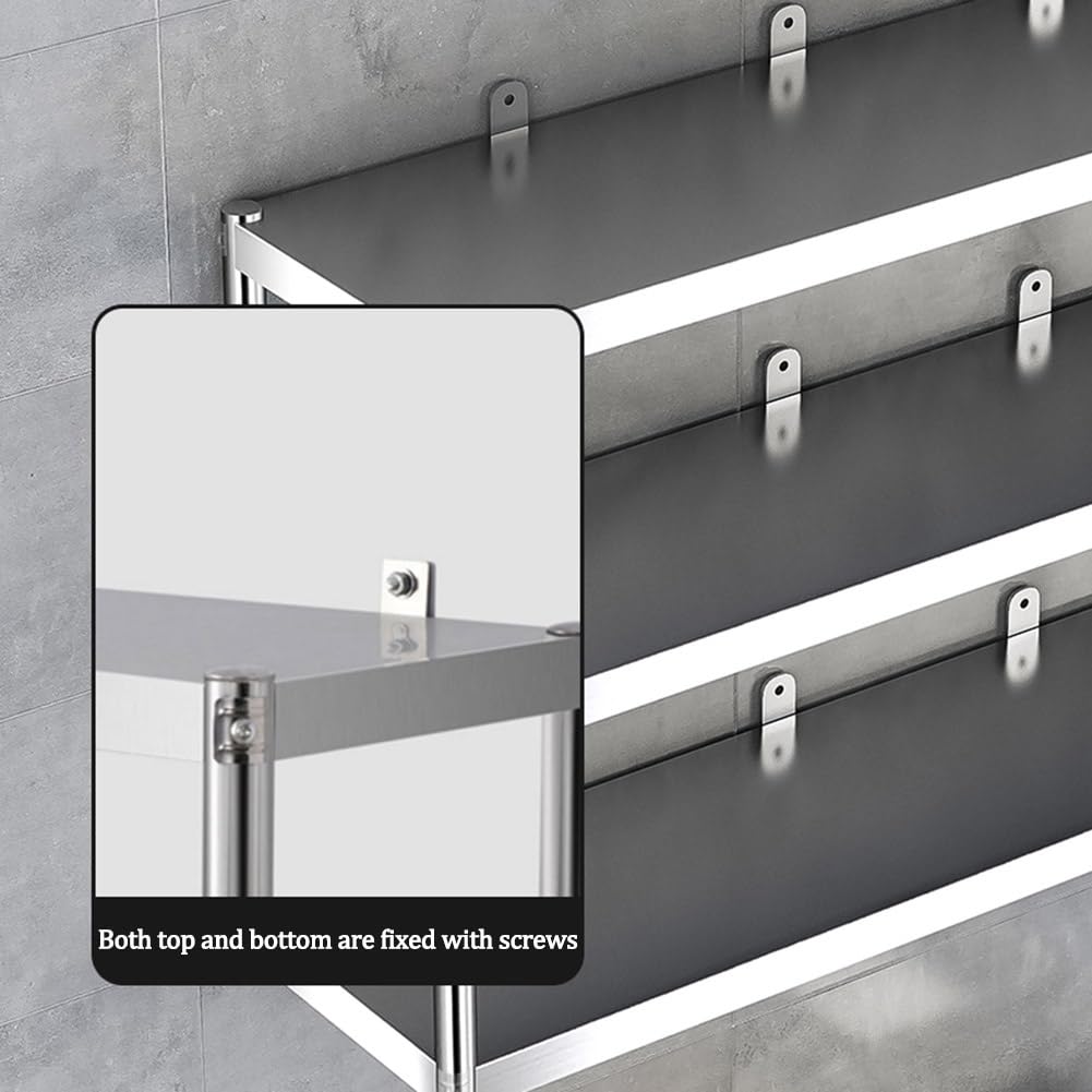 Edelstahl Wand Regale, Wandmöbel Plat Organisation Regal, Schwerlast Schwebend Hängend Montieren Lagerung Gestell Für Restaurant Bar Heim Küche (Farbe : Silver, Größe : 90x40x75cm)