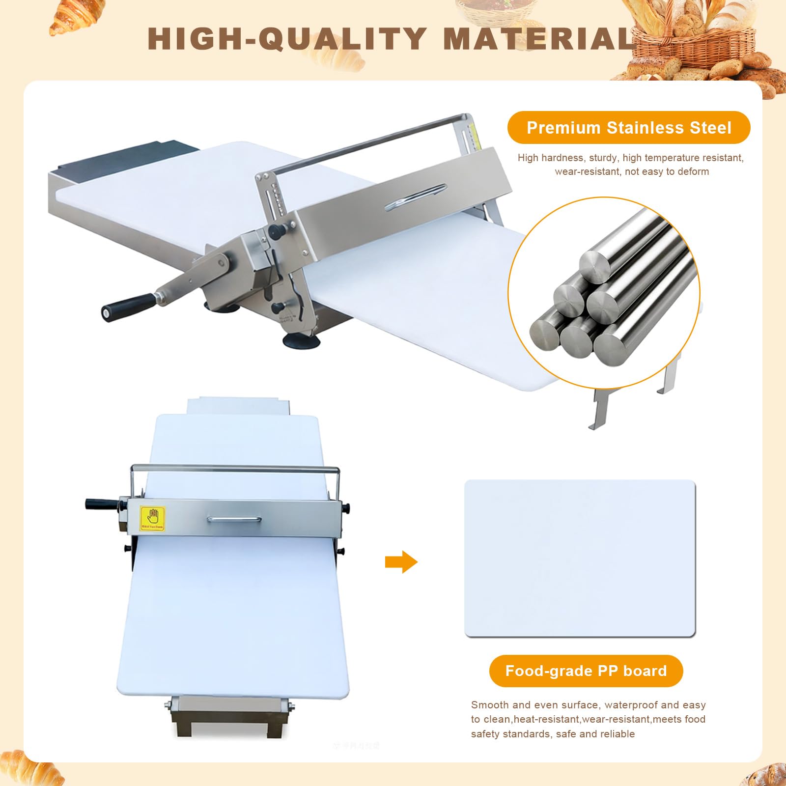 Laminoir Pate Feuilletée Professionnel avec Poignée Laminoir à Pâte Pliable Manuel avec épaisseur Réglable 0-25 mm Laminoir Pâtisserie en Acier Inoxydable pour Pizza Croissant Commercial Domestique