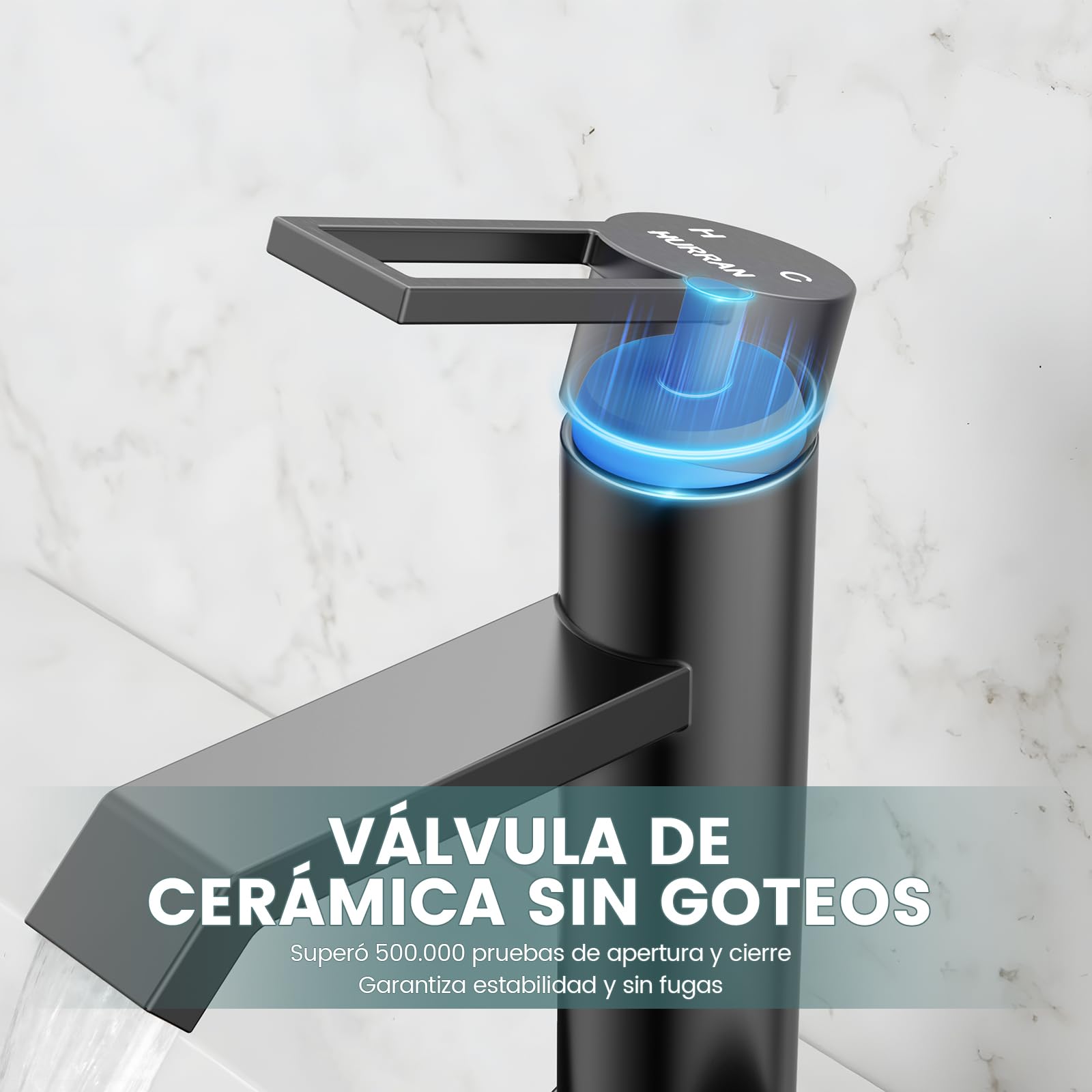 Hurran Grifo de baño negro mate, monomando para lavabo