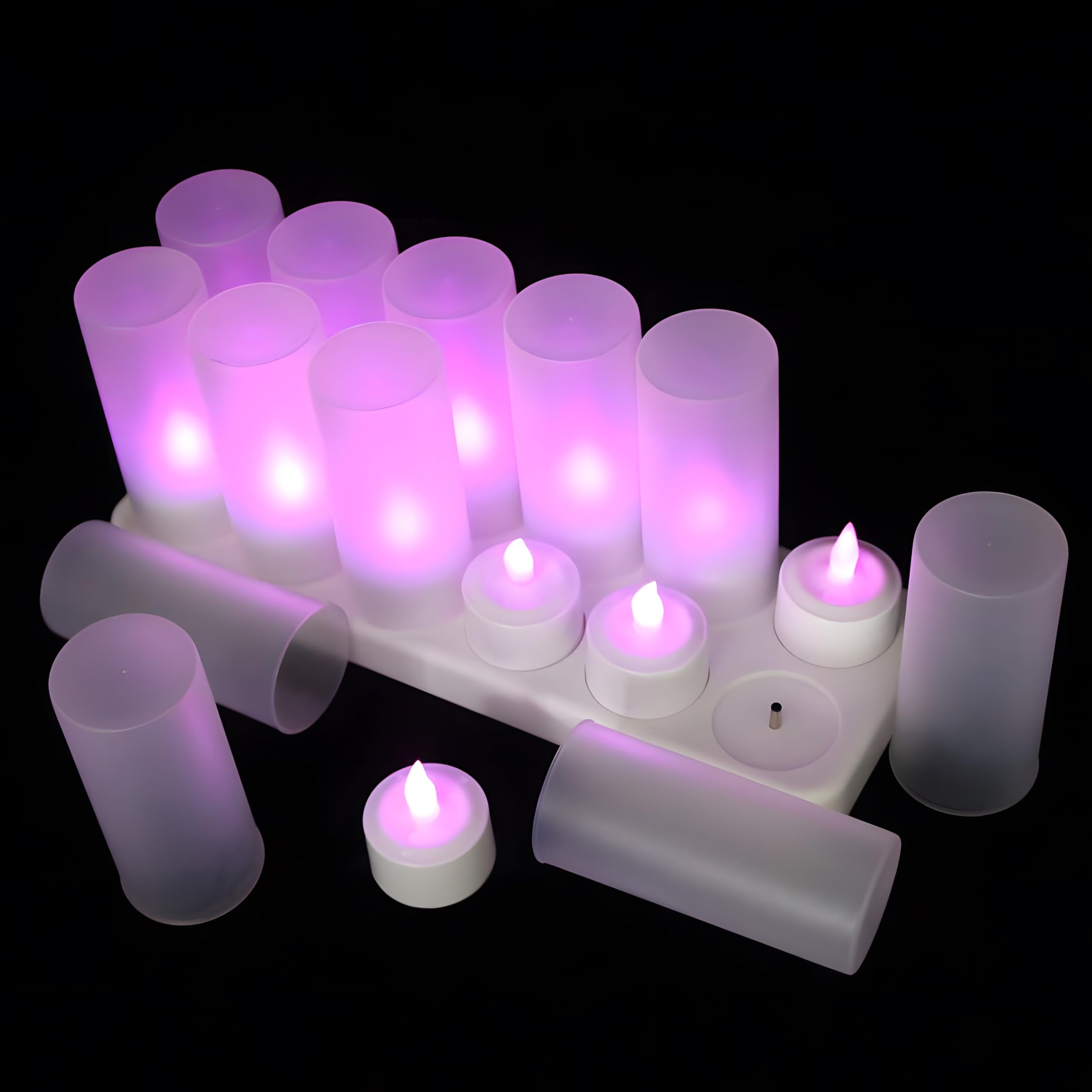 EuroFone Rechargeable LED Candles Tealight Purple Candle Flameless with Remote Control (12pcs)